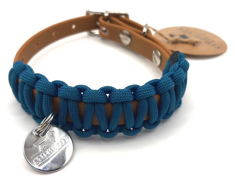 Stilhtte Biothane Paracord Hundehalsband cognac/petrol M, 24,75